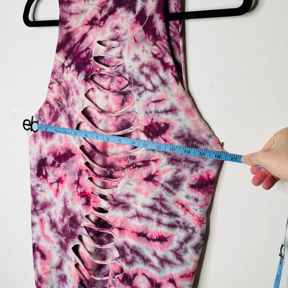 Sleeveless Cropped Hand Cut Out Plum & Pink Cream Tie Dye Crew Neck Top S - Picture 13 of 13